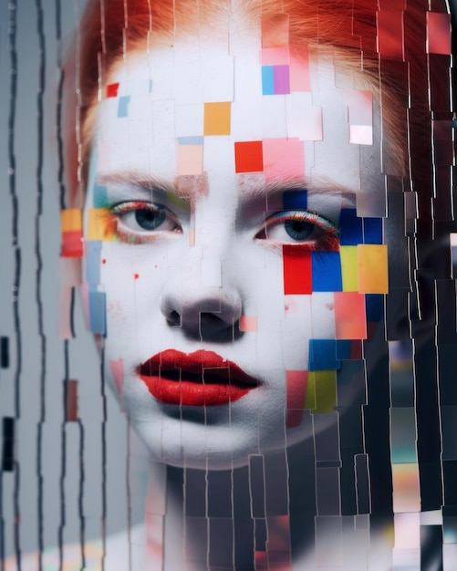 una imagen de una mujer con cabello rojo y maquillaje colorido