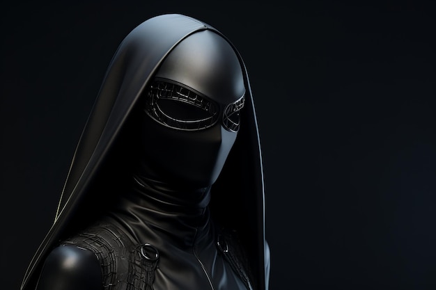 una imagen de una mujer con una capucha negra