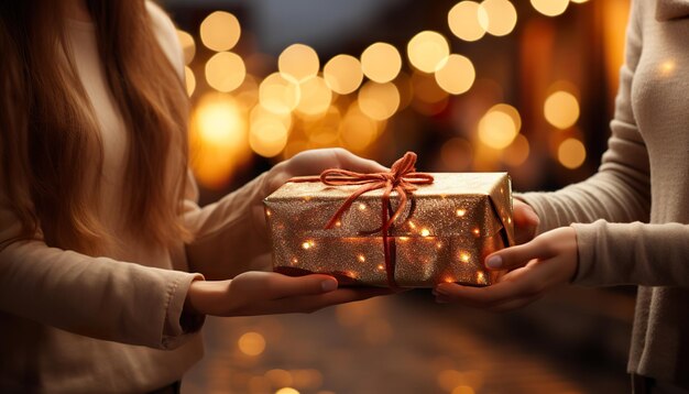 Imagen de una mujer dando regalos de Navidad