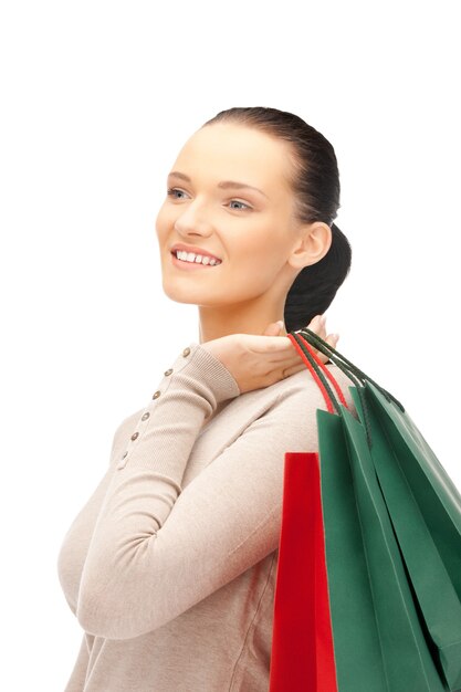 imagen de mujer encantadora con bolsas de la compra