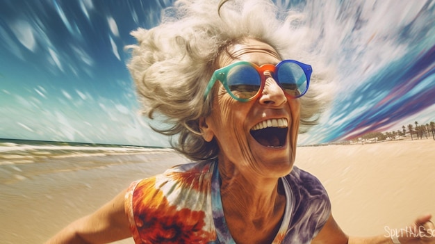 Imagen de una mujer feliz y madura en la playa