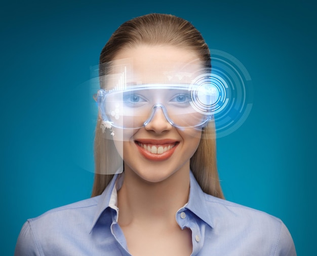 Foto imagen de mujer de negocios guapo con gafas digitales