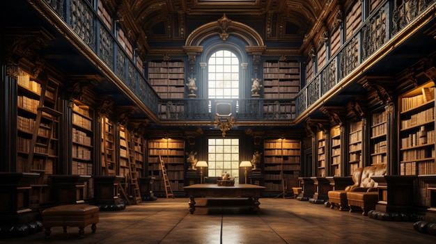 La imagen mundial del monasterio de la biblioteca fantástica más hermosa del arte generado por IA