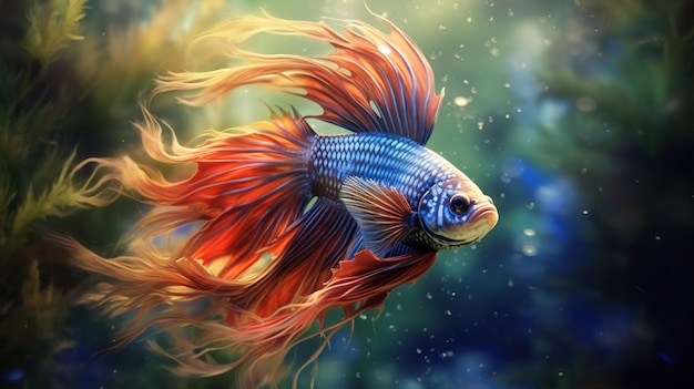 Imagen de natación de peces de acuario de lucha coloridos generada por IA