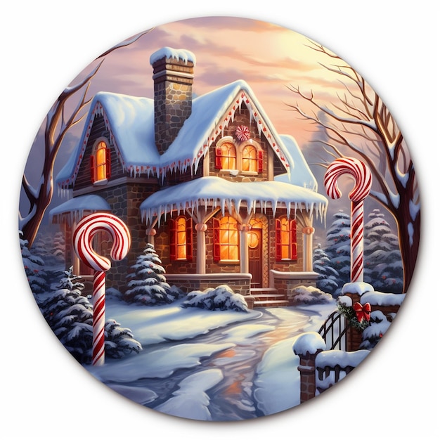 Imagen de Navidad con el Candy Cane Over House