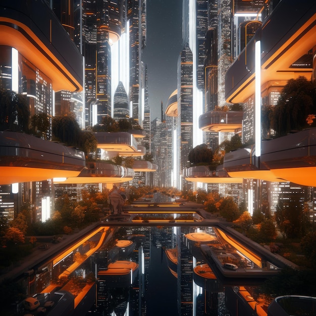 Foto imagen de neo futurism skyline de ciudad sostenible ia generativa