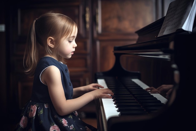 Imagen de una niña tocando el piano creada con IA generativa