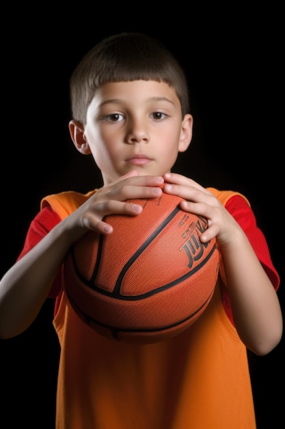 Foto imagen de un niño jugando al baloncesto creada con ia generativa