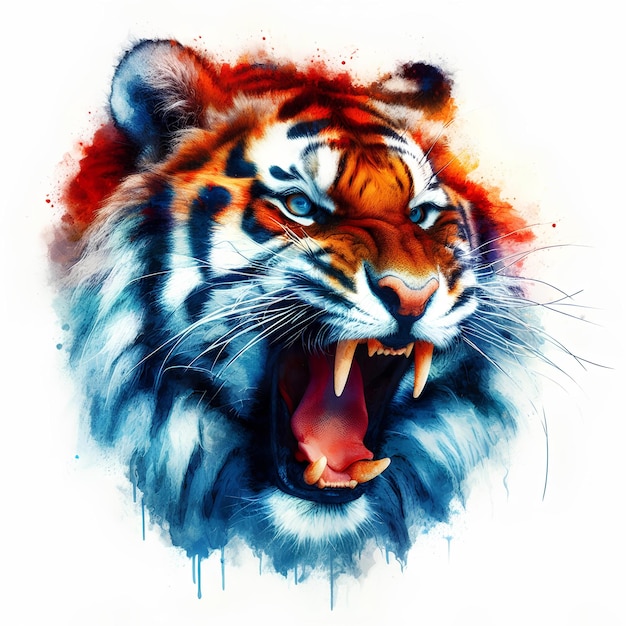 Imagen no estilo acuarela de tigres em autismo núcleos verde rojo azul amarelo fondo blanco