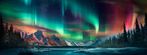 Imagen de la noche de la aurora boreal IA generativa