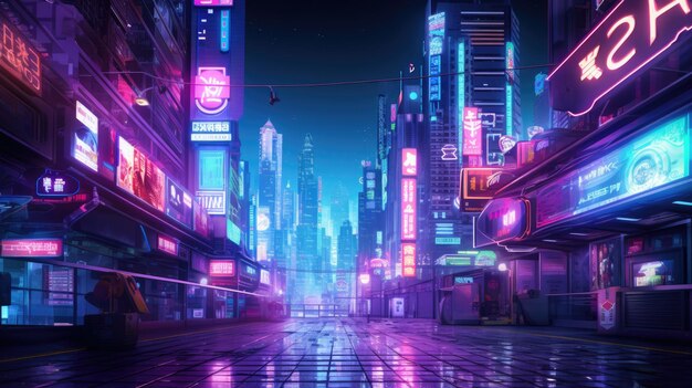 Una imagen de la noche de neón futurista cyberpunk scifi metrópolis aigx