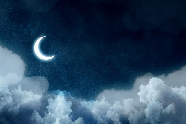 Imagen nocturna con luna brillante sobre las nubes en el cielo estrellado