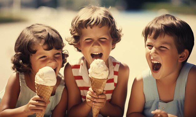 Foto una imagen nostálgica que evoca recuerdos de amigos compartiendo conos de helado en los cálidos días de verano