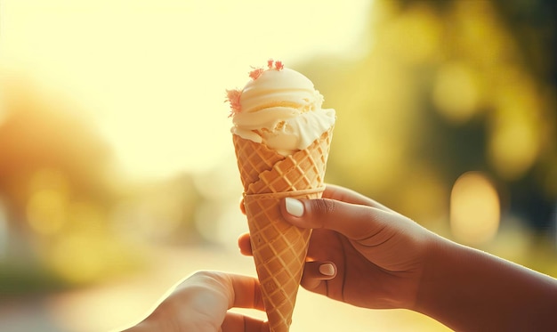 Una imagen nostálgica que evoca recuerdos de amigos compartiendo conos de helado en los cálidos días de verano