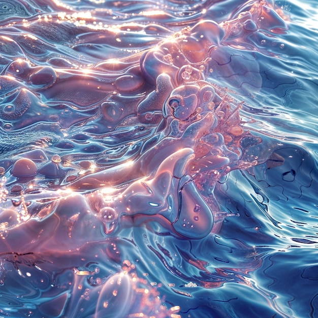 una imagen de un océano azul y rosa con las burbujas en el agua