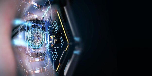 Imagen del ojo humano en proceso de escaneo. Técnica mixta