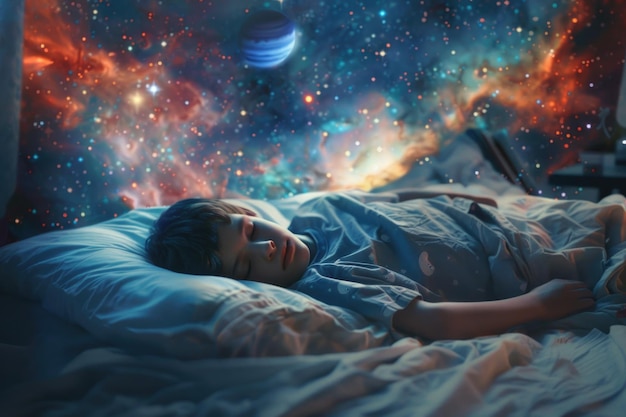 Una imagen pacífica de un niño durmiendo con una manta perfecta para ilustrar las rutinas de la hora de acostarse