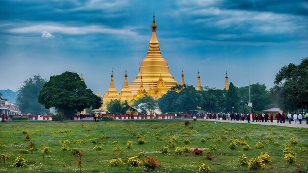 Foto imagen de la pagoda de thanboddhay en mandalay, myanmar