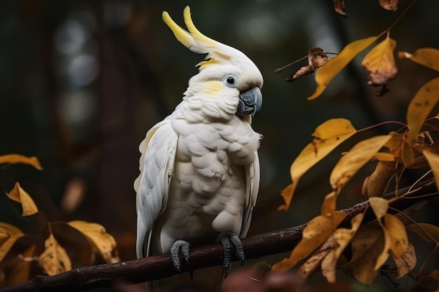 Imagen del pájaro cacatúa en una rama en el fondo de la naturaleza Aves Vida silvestre Animales Ilustración IA generativa