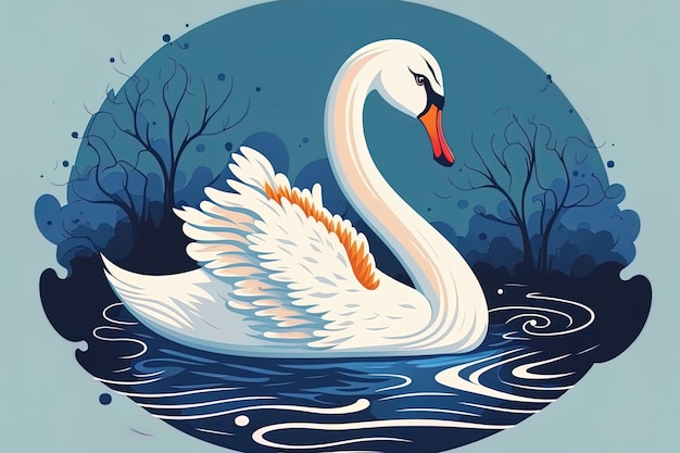 Imagen de pájaro de dibujos animados de cisne en un estilo lindo