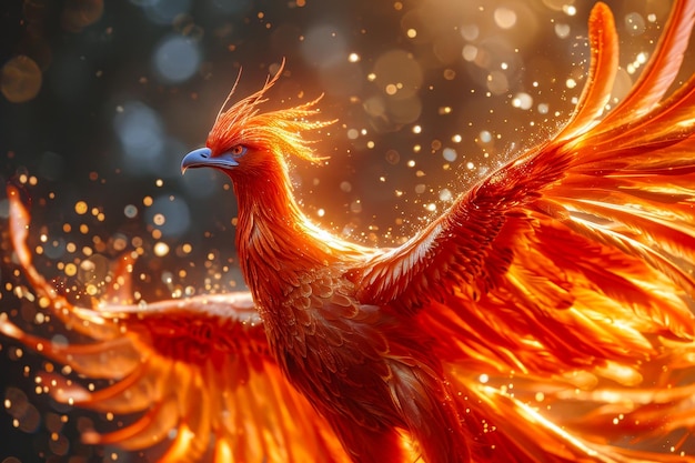 Imagen de un pájaro con plumas naranjas y rojas capturada de cerca