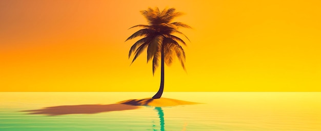 Una imagen de una palmera con agua y playa de arena.