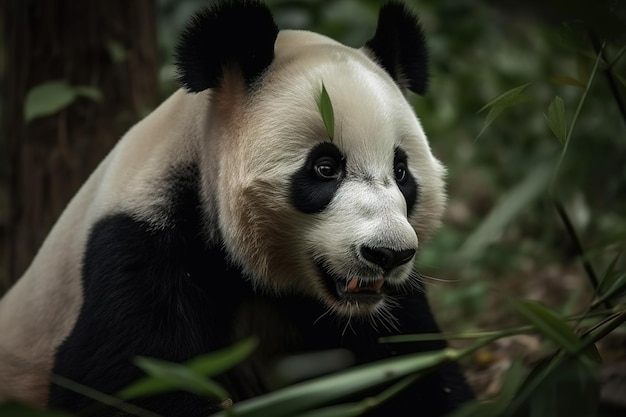 Imagen de un panda en estado salvaje sobre fondo de naturaleza Ilustración de animales salvajes generativa AIxA