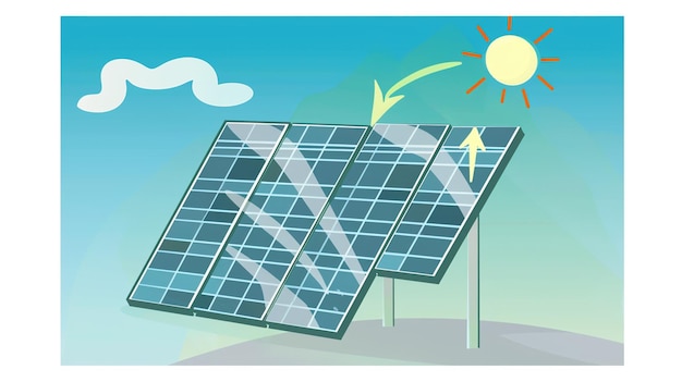 una imagen de un panel solar con el sol y las nubes en el cielo