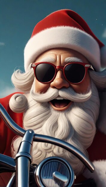 imagen de Papá Noel conduciendo una motocicleta Harley Davidson y usando gafas de sol