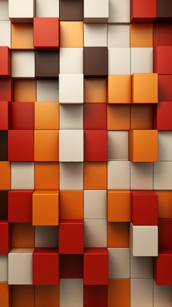 una imagen de una pared formada por cubos rojos, naranjas y blancos