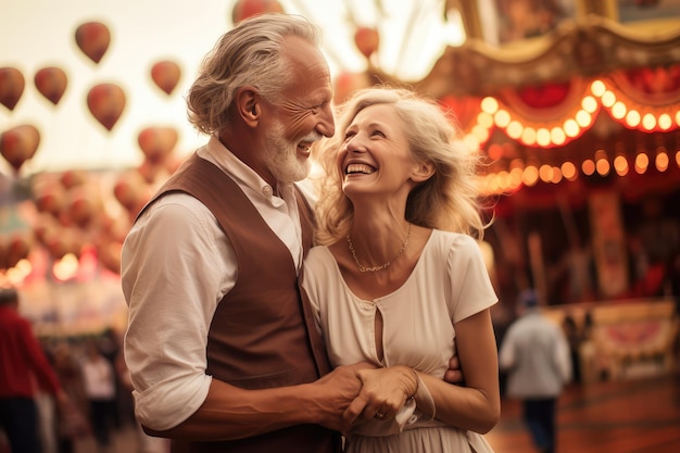 imagen de una pareja feliz y madura en un parque de atracciones