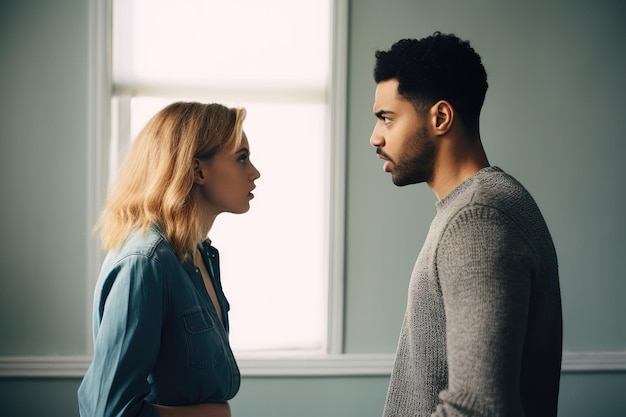 Imagen de una pareja joven teniendo una discusión creada con IA generativa