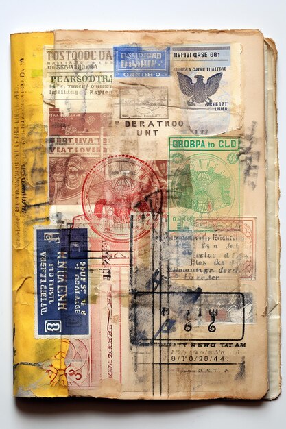 Foto imagen de un pasaporte abierto con sellos de visado