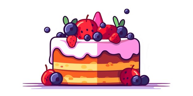 Imagen de pastel de dibujos animados Pastel dulce en fondo blanco Postre de celebración dulce Ilustración vectorial