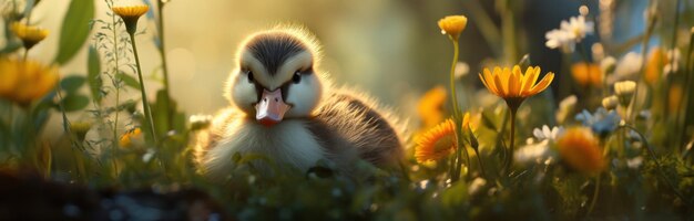 imagen de un patito en la hierba