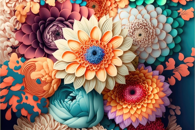 Imagen de patrón de ilustración floral y fondo de flores en colores pastel Hecho por AIInteligencia artificial