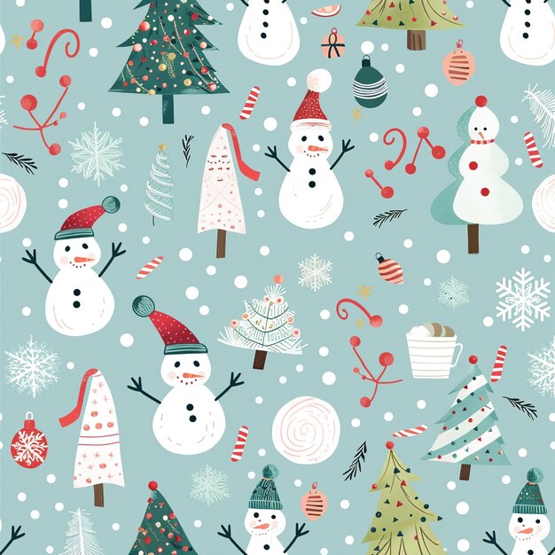 imagen de un patrón de Navidad con copos de nieve y árbol de Navidad generativo ai