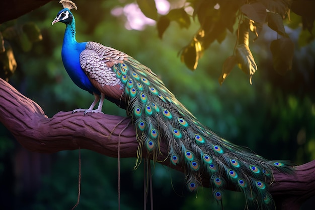 Imagen de un pavo real en un árbol