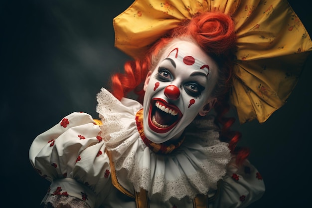 una imagen de un payaso con el pelo rojo y una gran sonrisa