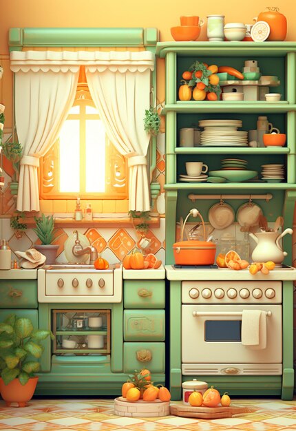 imagen de una pequeña cocina low poly