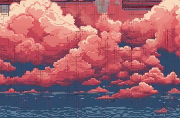 una imagen de una pequeña pantalla de computadora que muestra nubes de píxeles en el estilo de terracota