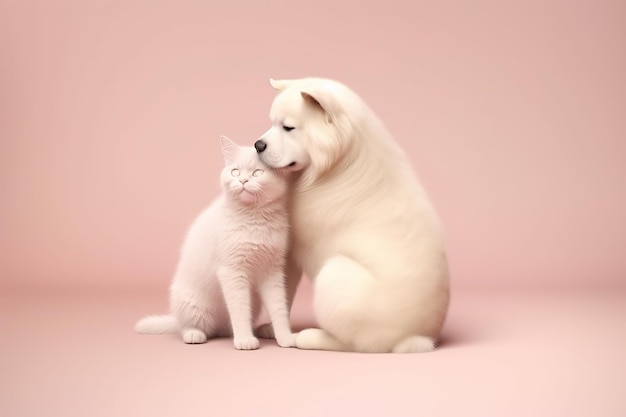 La imagen del perro y el gato muestran su amor mutuo Ilustración de animales de compañía IA generativa