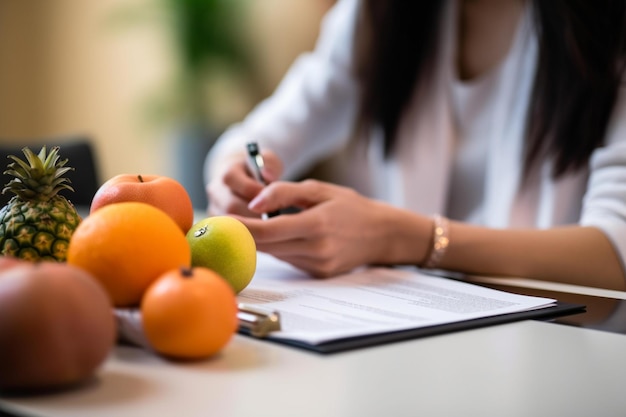 Imagen de una persona que recibe una consulta de nutrición Bokeh del día mundial de la salud IA generativa