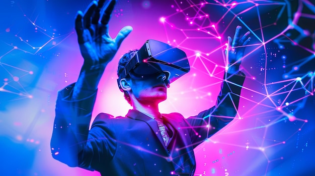 una imagen de una persona usando VR y AR googles sin manos caos 30 ar 169 ID de trabajo 505433839a4d43eda75a4bb52708e0b1