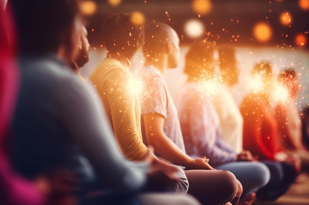 Imagen de personas meditando juntas Bokeh del día mundial de la salud IA generativa