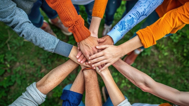 Imagen de personas que se apilan a mano para negocios o trabajos en el concepto de trabajo en equipo AIG53