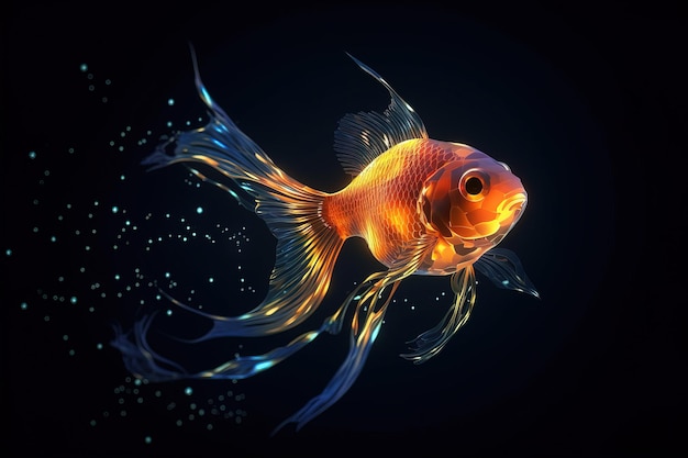 Imagen de un pez dorado con hermosos colores y luz sobre un fondo oscuro Pet Fishs Animals Illustration generative AI