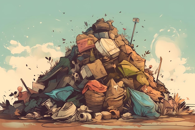 Una imagen de una pila de ilustración de arte digital de basura