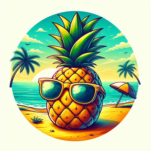 Foto una imagen de una piña con gafas de sol en ella