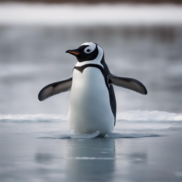 imagen de pingüino en agua congelada generada por ai